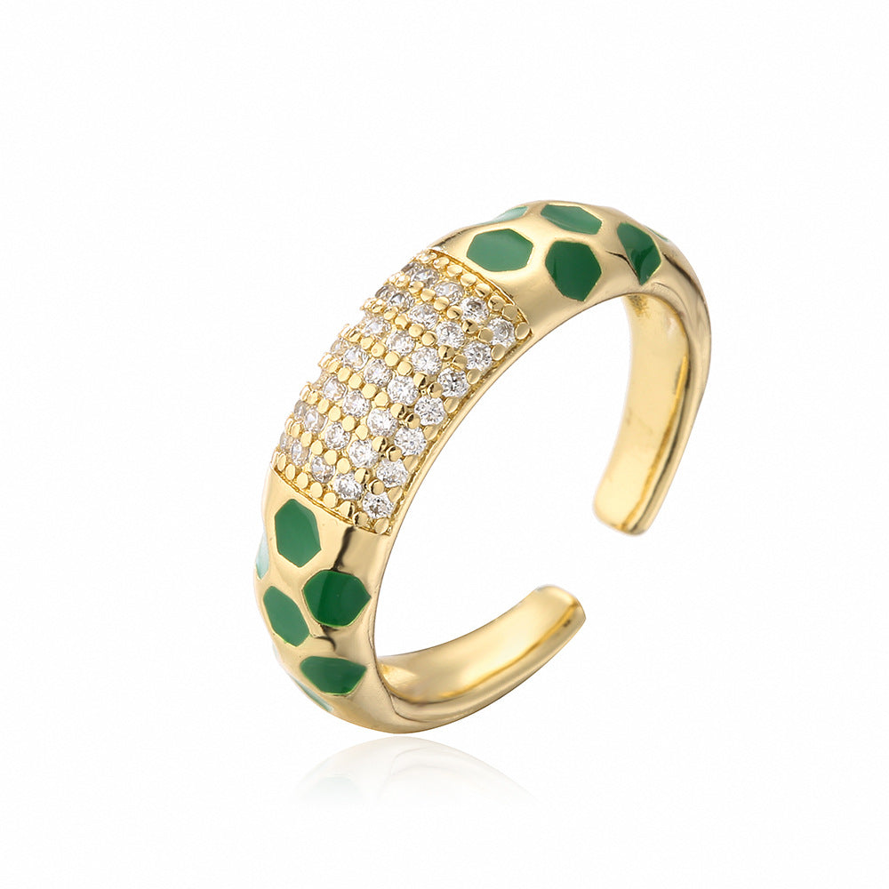 Minimalist Geometric Open Ring for Women in Brass with 18K Gold Plating and Colored Zircon Inlay