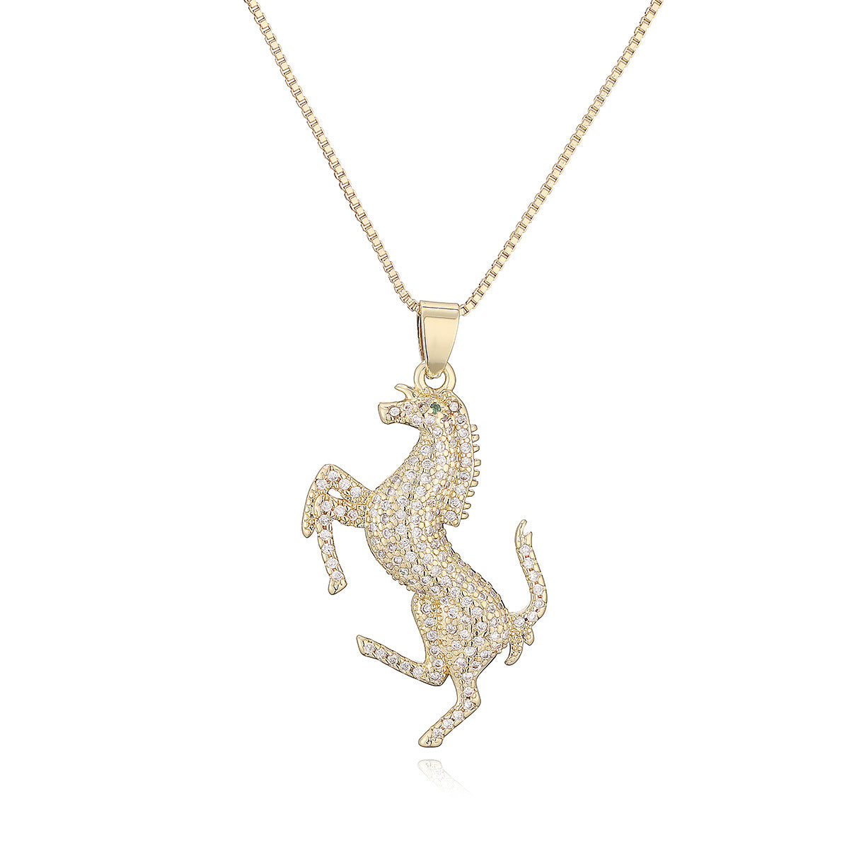 Minimalist Elegant Gold Plated Brass Horse Pendant Necklace with Cubic Zirconia for Women