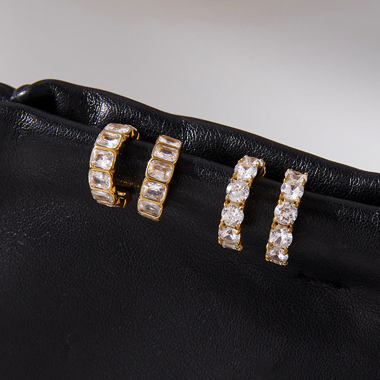 Pendientes de tuerca geométricos de acero inoxidable con circonita chapados en oro de 18 quilates para mujer, joyería de moda de lujo hipoalergénica
