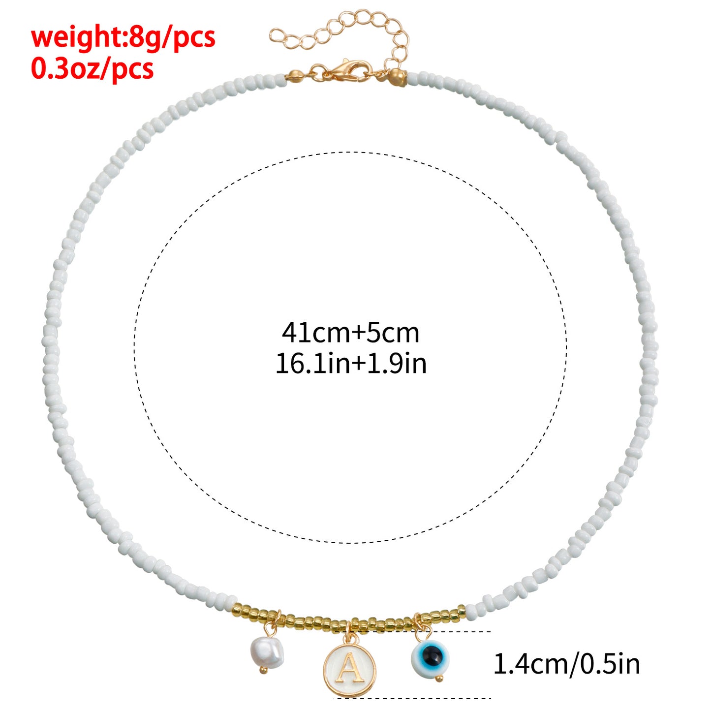 Bohemian White Beaded Necklace with Alloy Letter Eye Pendant on Clavicle Chain