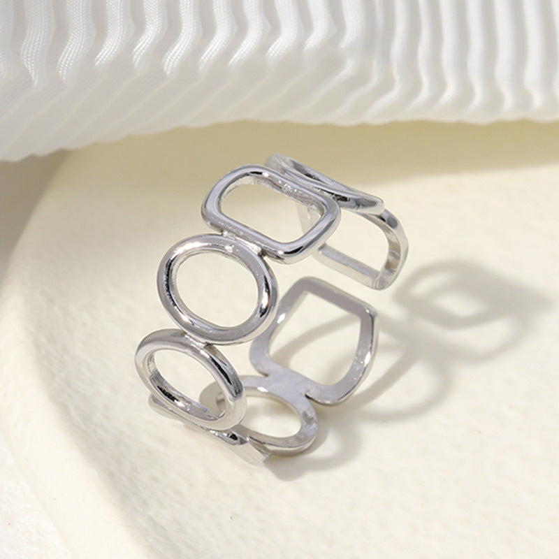 Minimalist Geometric Round Square Titanium Steel Plated Open Ring for Women