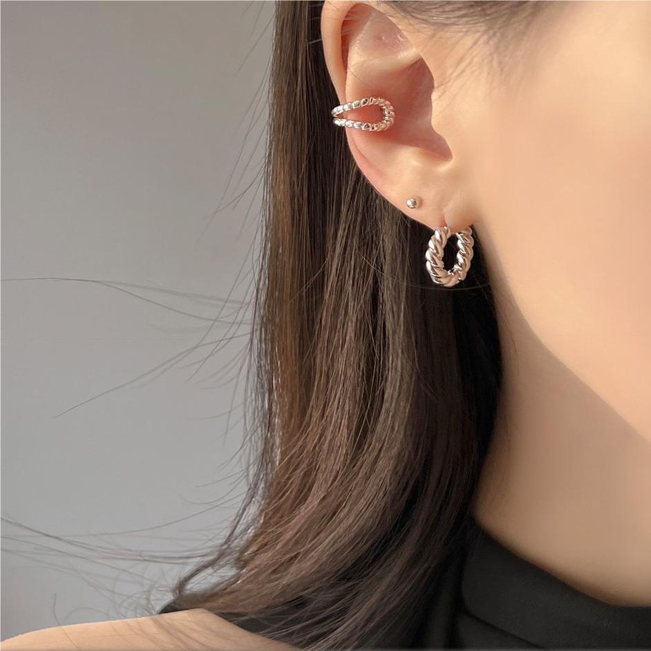 Orecchini a perno da donna in argento con design a corda intrecciata, minimalistici, con perno in argento sterling 925 e finitura lucida