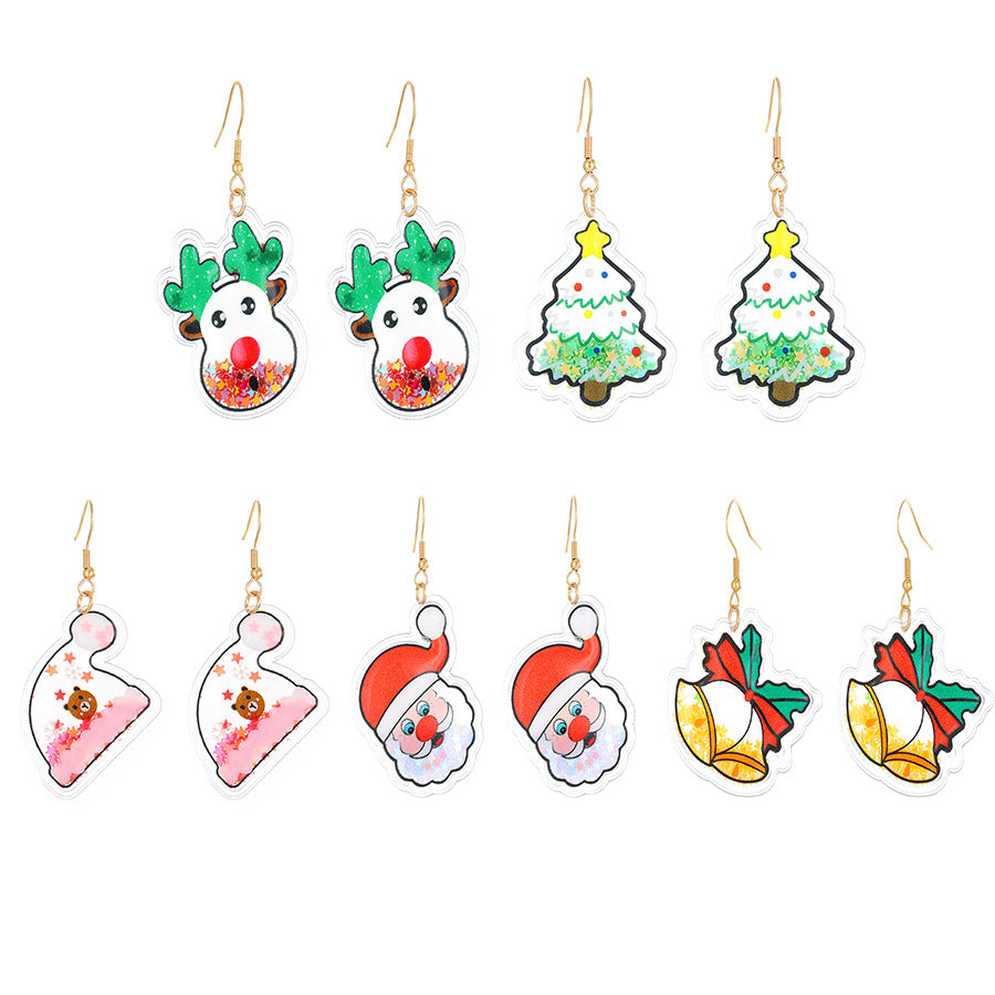 Dulces y Bonitos Pendientes Navideños para Mujer con Adornos de Papá Noel, Árbol de Navidad y Cascabeles, con Forma Geométrica y Acabado Galvanizado