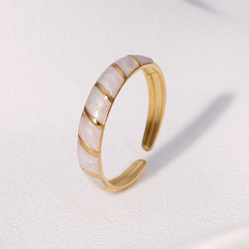Anello geometrico regolabile in acciaio inossidabile da donna stile vintage, con finitura placcata e design dalle linee pulite
