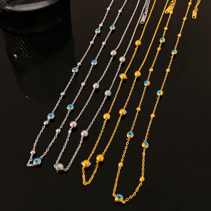 Gold Plated Titanium Steel Geometric Evil Eye Necklace for Unisex