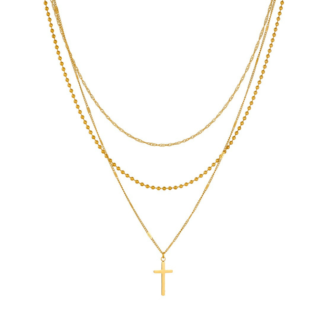 Vintage Gold Plated Cross Stainless Steel Necklace for Women