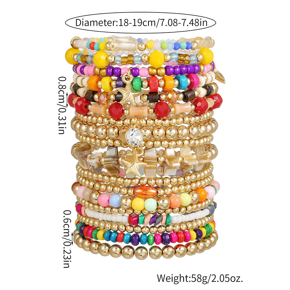 Bohemian Handmade Geometric Round Wood Glass Resin Beaded Bracelet Set for Women