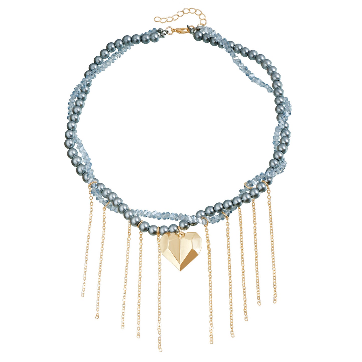 Elegant Crystal Heart Pendant Necklace with Tassel Detail on Gold-Plated Alloy Chain for Women