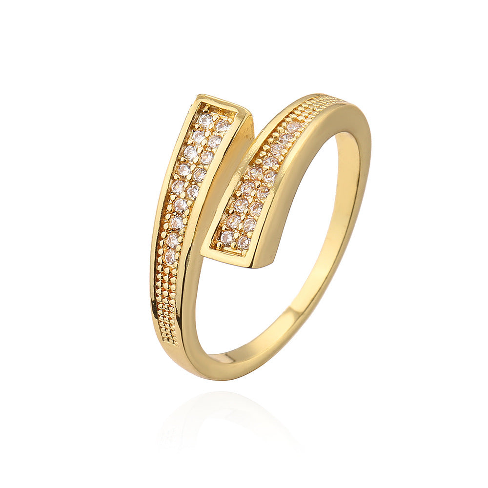 Anello da donna minimalista geometrico irregolare in rame con placcatura in oro e intarsio in zircone