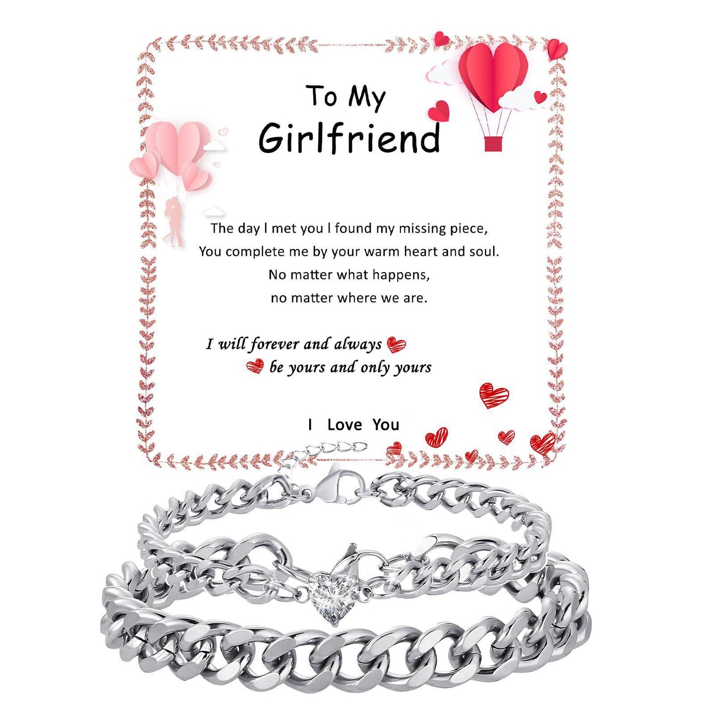 Minimalist Heart Geometric Stainless Steel Plated Cuban Link Chain Bracelet Unisex Adjustable Fashion Jewelry Gift