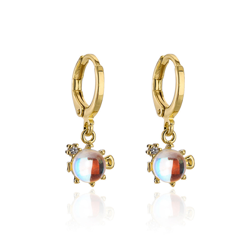 Minimalist Geometric Copper Earrings with Real Gold Plating and Micro-Paved Zirconia Ocean Animal Motifs for Women