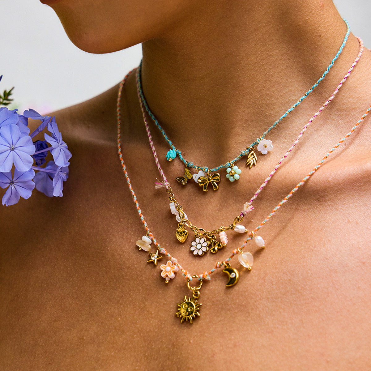 Elegante Collana in Acciaio Inossidabile Placcato con Motivo Floreale Geometrico e Ciondolo in Acciaio al Titanio da Donna con Barretta per Charm Fai da Te