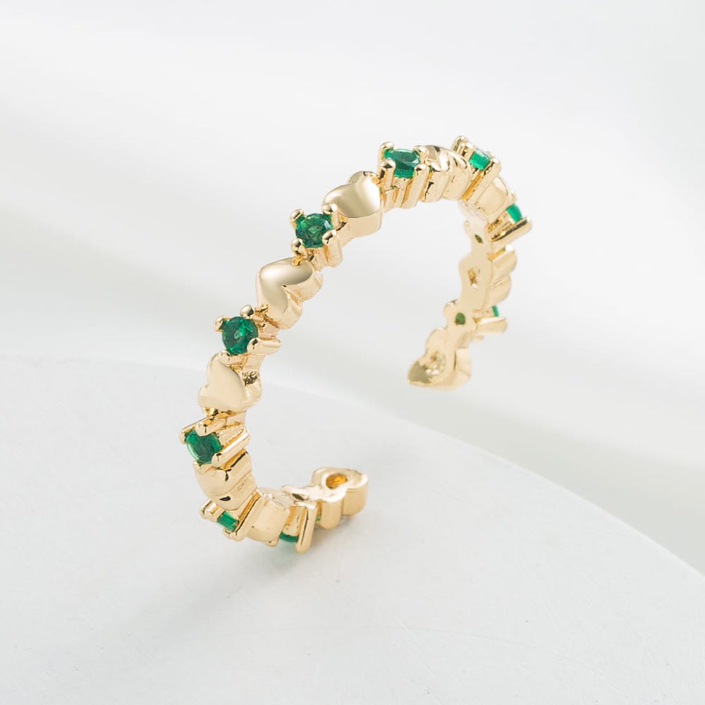 Minimalist Geometric Open Ring for Women Made of Copper with 18K Gold Plating and Micro-Paved Zirconia