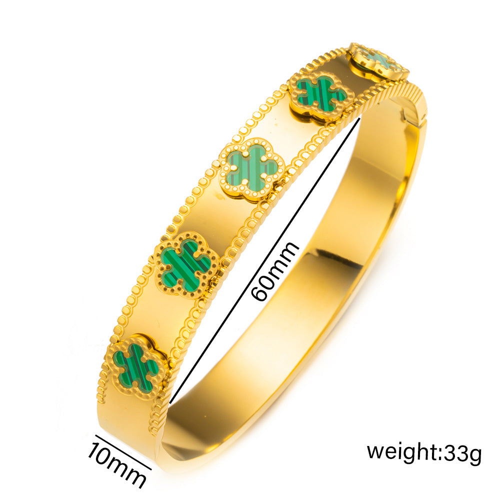 Bracciale Minimalista in Acciaio Inossidabile da Donna con Placcatura in Acciaio al Titanio e Intarsio di Strass a Forma Geometrica Ovale