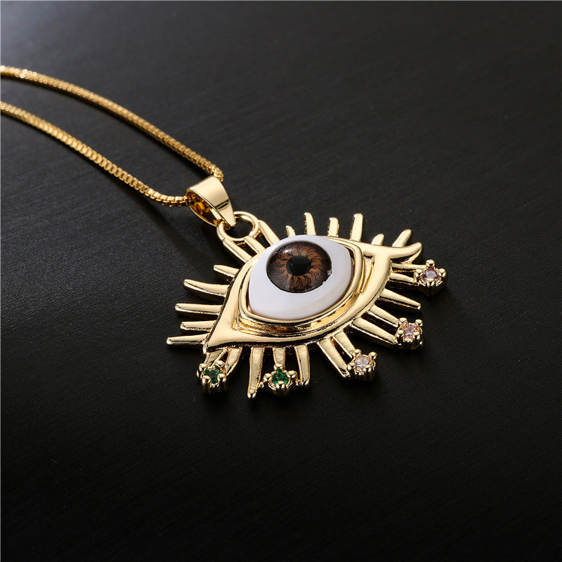 Exaggerated Geometric 18K Gold Eye Pendant Necklace with Box Chain for Women