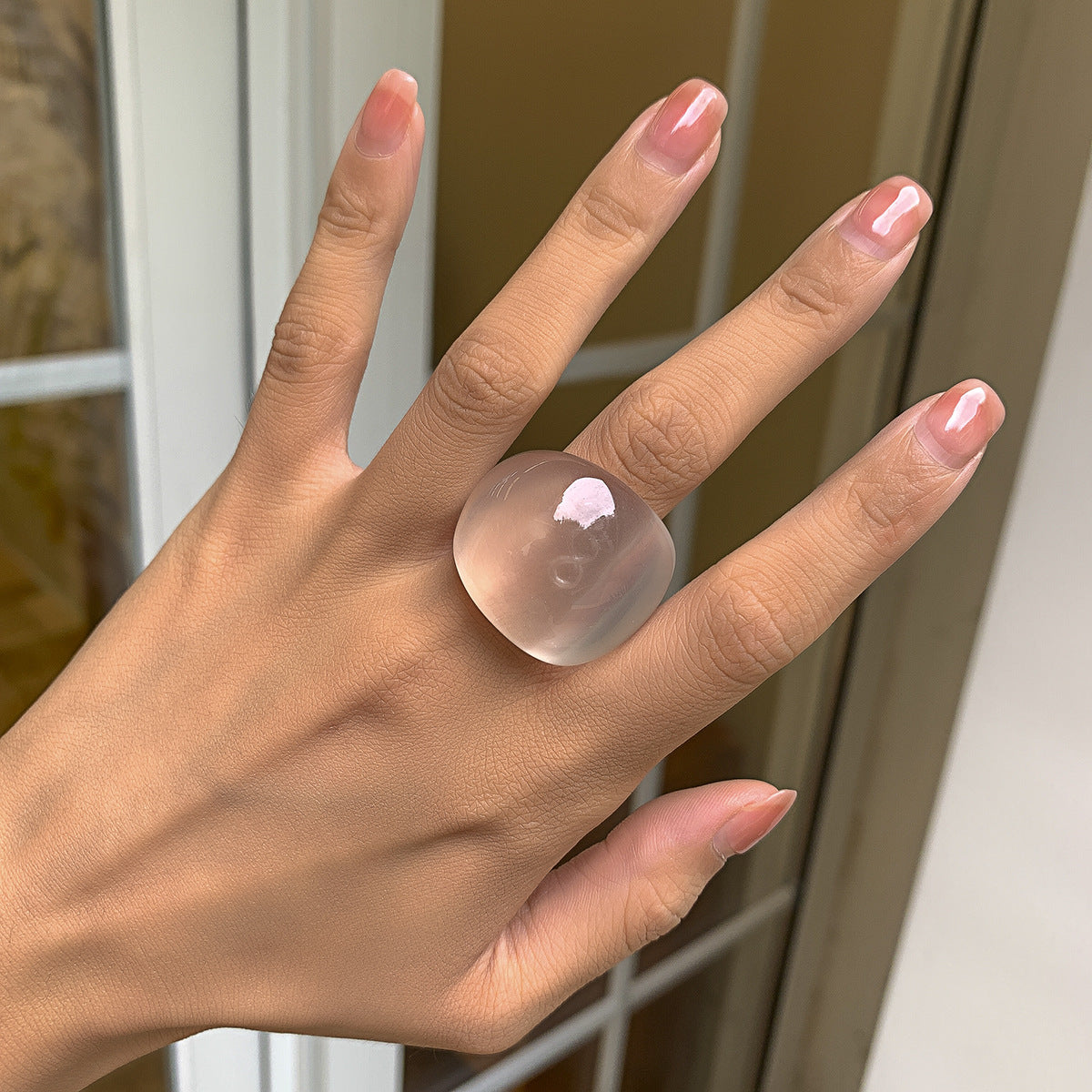 Anillo geométrico rústico vintage floral para mujer en colores pastel macarrón con acabado artesanal