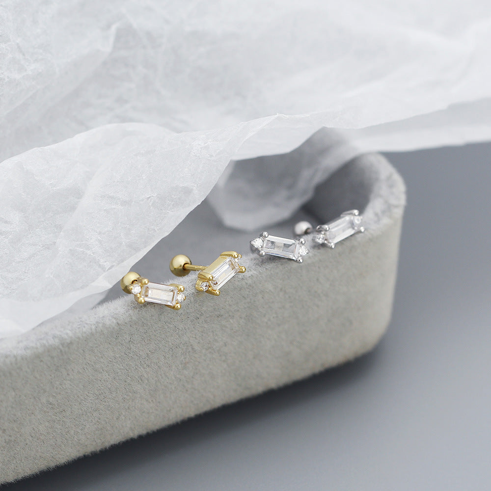 Orecchini a perno geometrici minimalisti ed eleganti in argento sterling 925 con zirconi cubici rotondi e quadrati, placcati