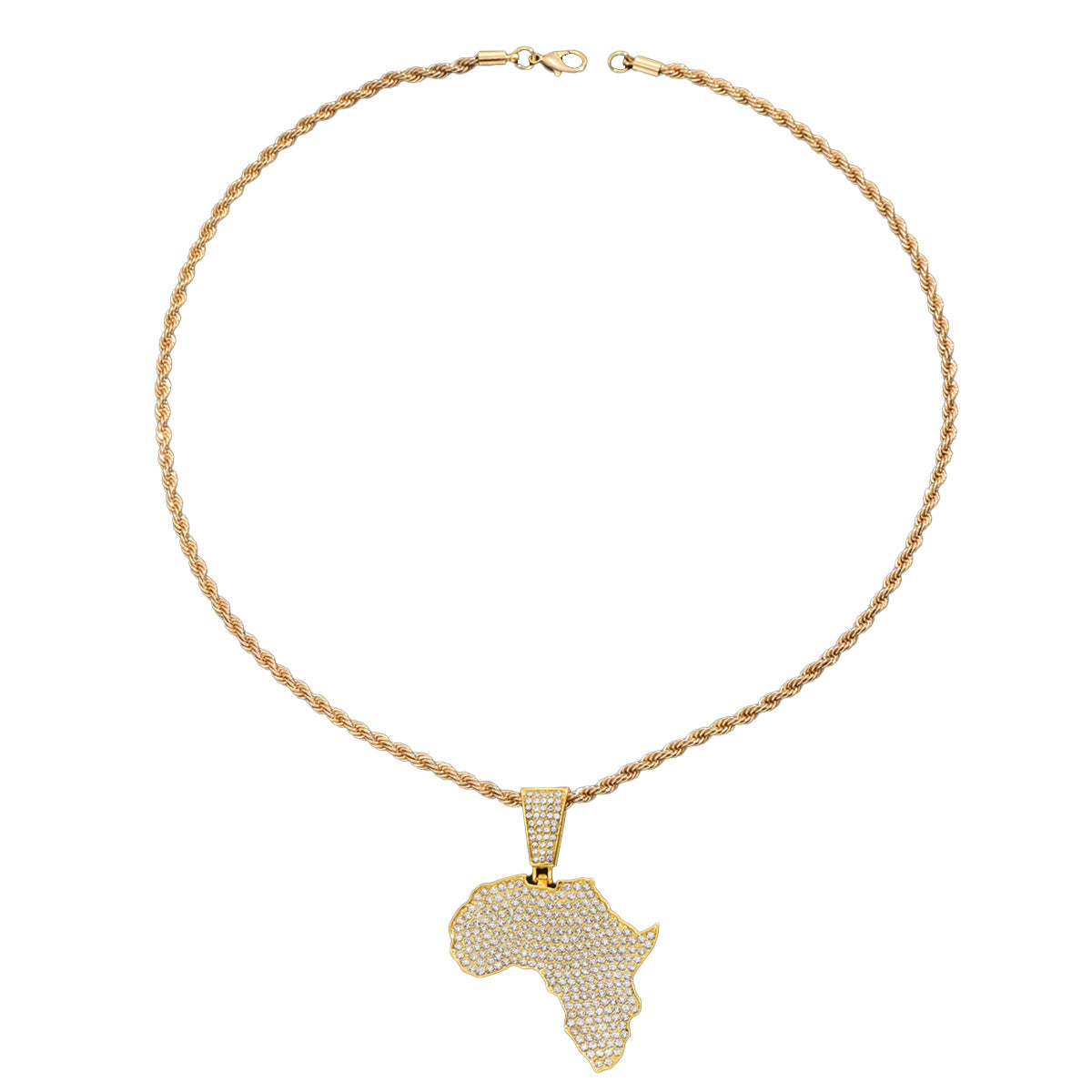 Hip Hop Style Geometric Rhombus Map Pendant Necklace for Men with Cubic Zirconia Inlay on Alloy Chain