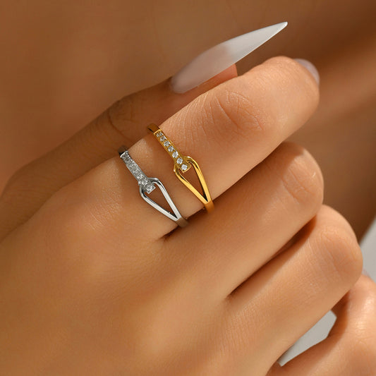 Minimalist Geometric Hollow-Out Copper Ring with Zircon Inlay for Women Fashionable Index Finger Ring