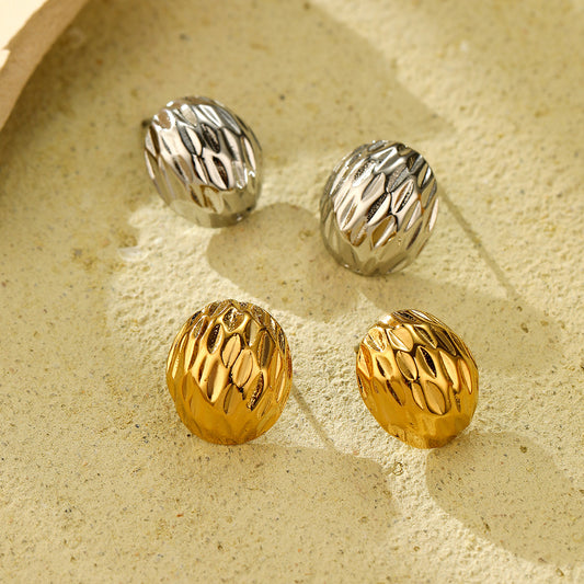 Fashion OL 18K Gold Plated Irregular Geometric Oval Stainless Steel Earrings for Women