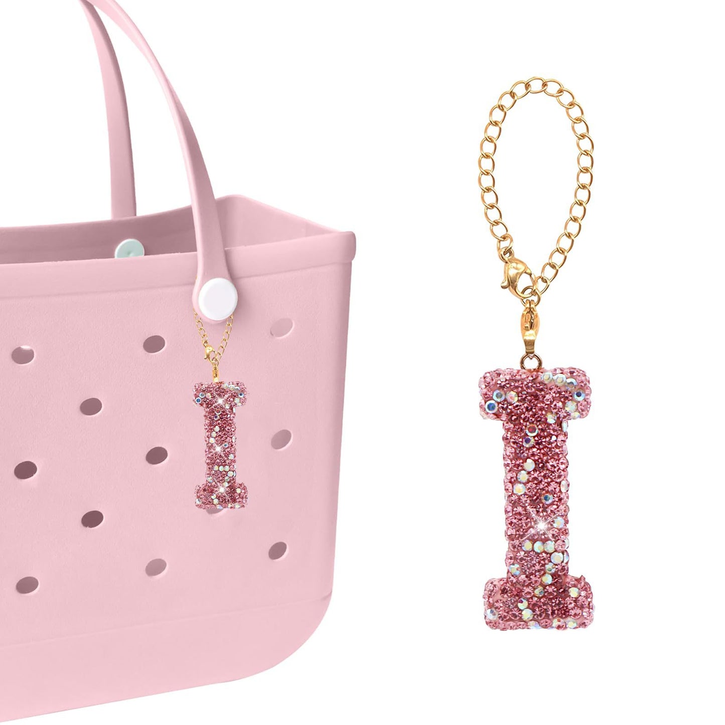 Minimalist Rhinestone Inlay Letter Backpack Charm with Gold Chain