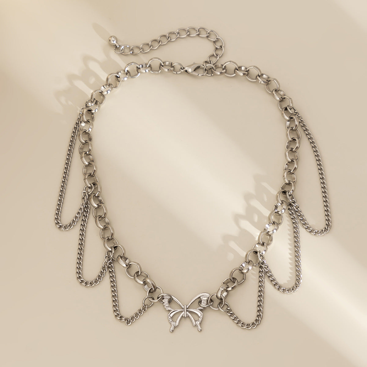 Punk Alloy Plated Butterfly Pendant Necklace with Cable Chain for Women