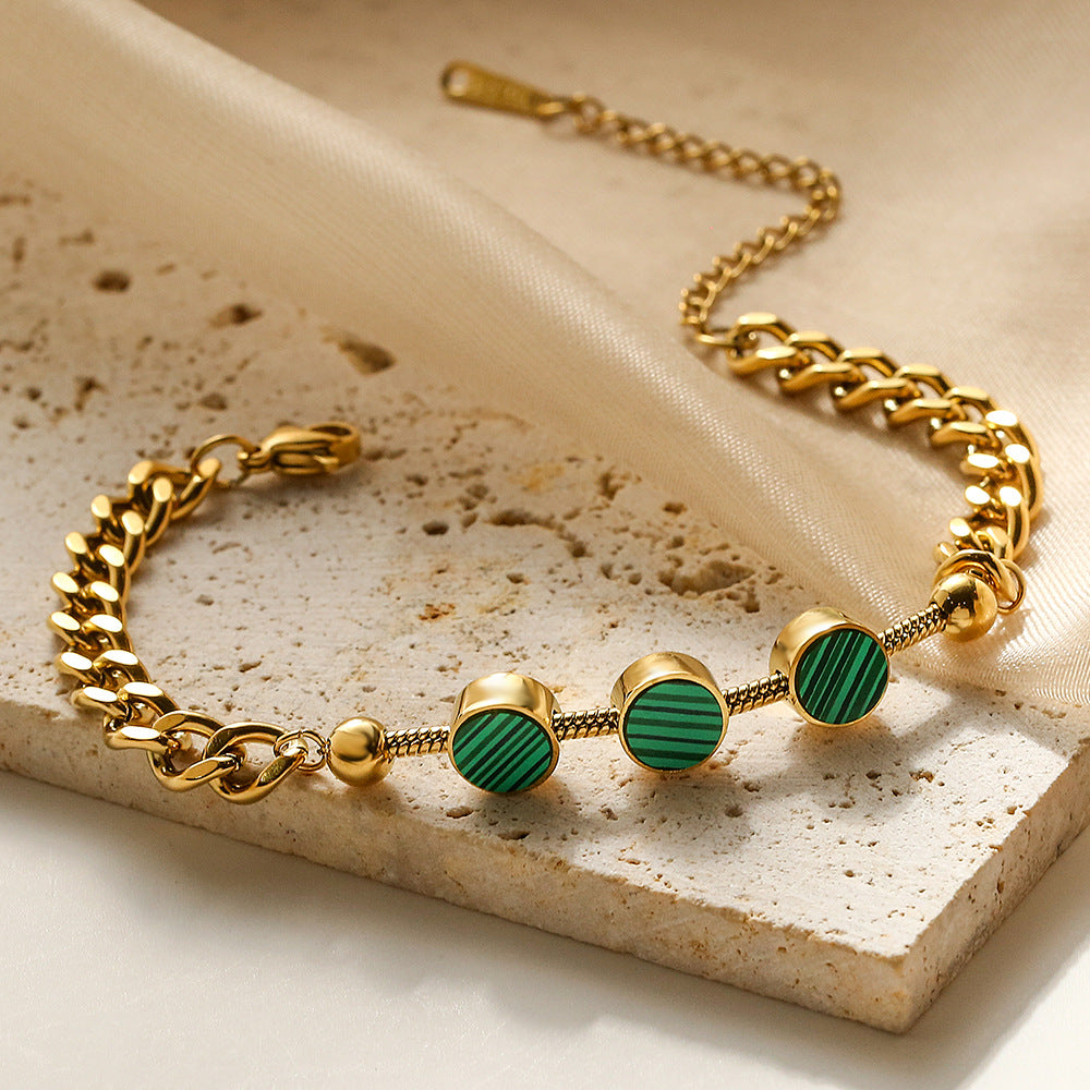 Bracciale geometrico minimalista in acciaio al titanio da donna con intarsio in conchiglia Accessorio di moda d'ispirazione vintage