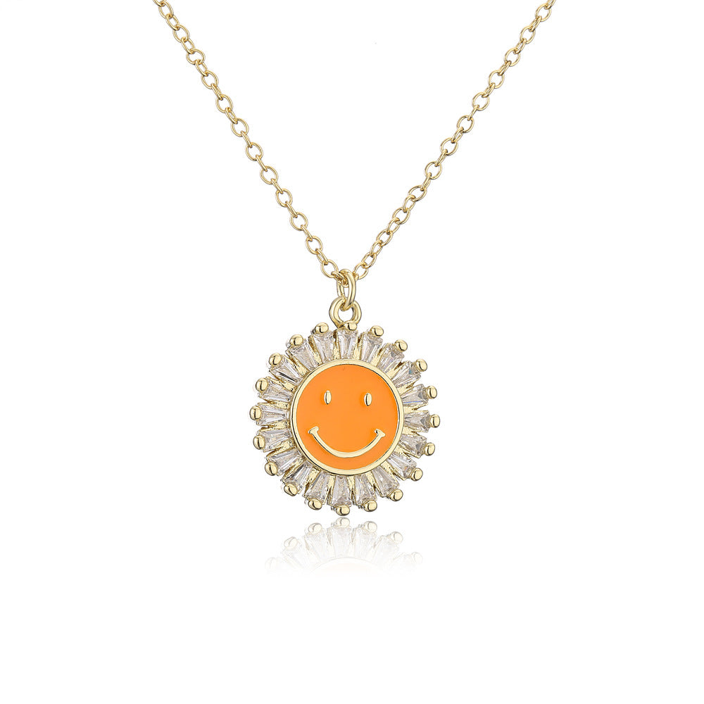 Collana pendente originale con girasole sorridente in rame placcato oro 18 carati
