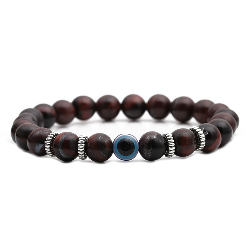 Fashion Elegant Matte Tiger Eye Volcanic Stone Lapis Lazuli Evil Eye Geometric Round Beaded Stretch Bracelet Unisex
