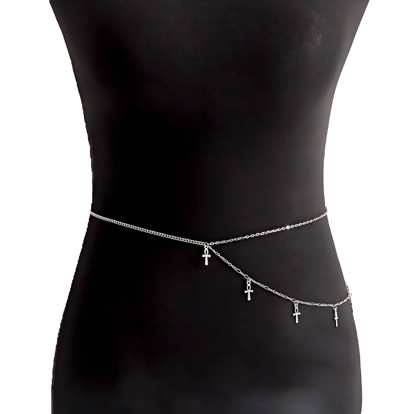 Catena in vita punk regolabile mini a croce geometrica da donna con dettagli a nappa