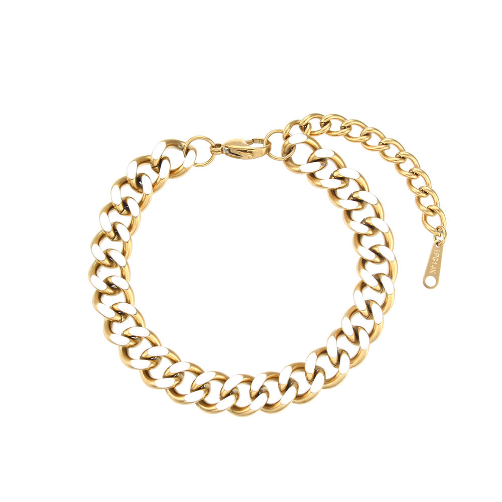 Minimalist Geometric Stainless Steel Plated 18K Gold Cuban Link Bracelet with Micro-Paved Zirconia for Women