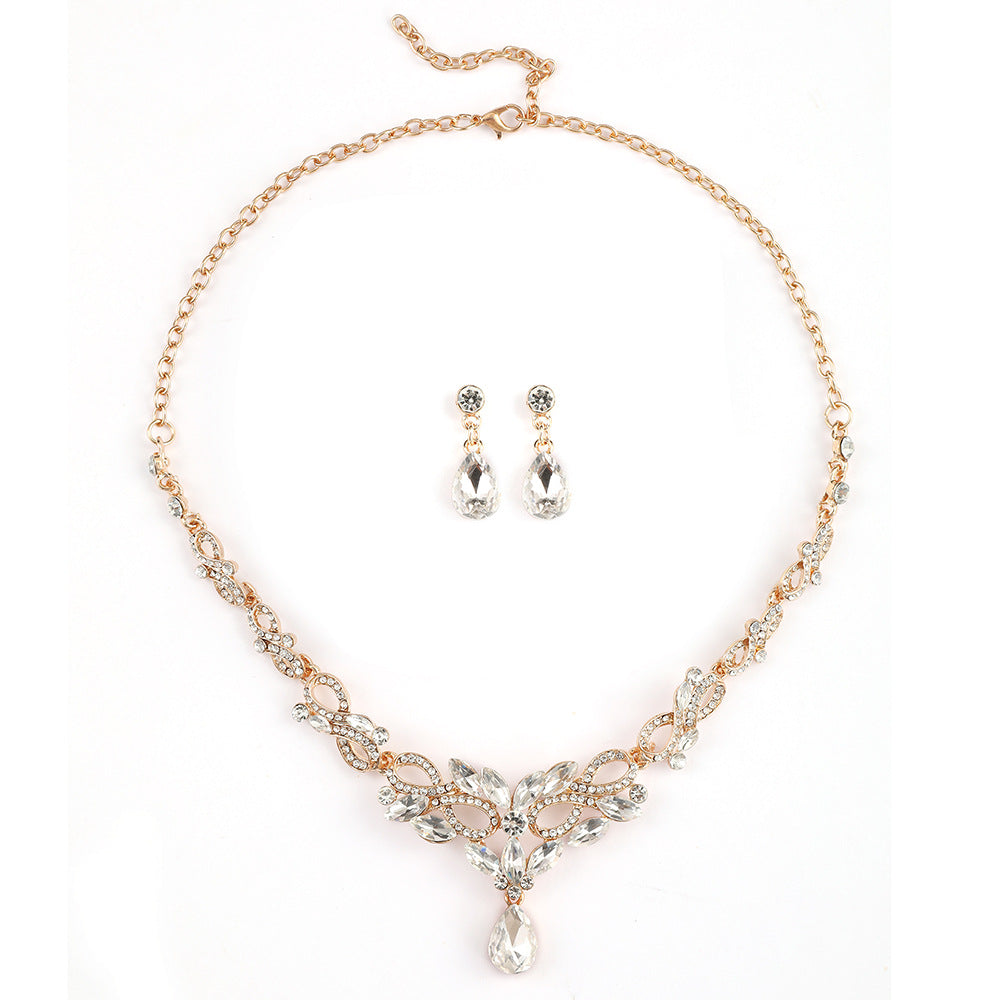 Elegant Cross Crown Roman Numeral Alloy Necklace Set with Rhinestone Inlay for Wedding and Formal Events