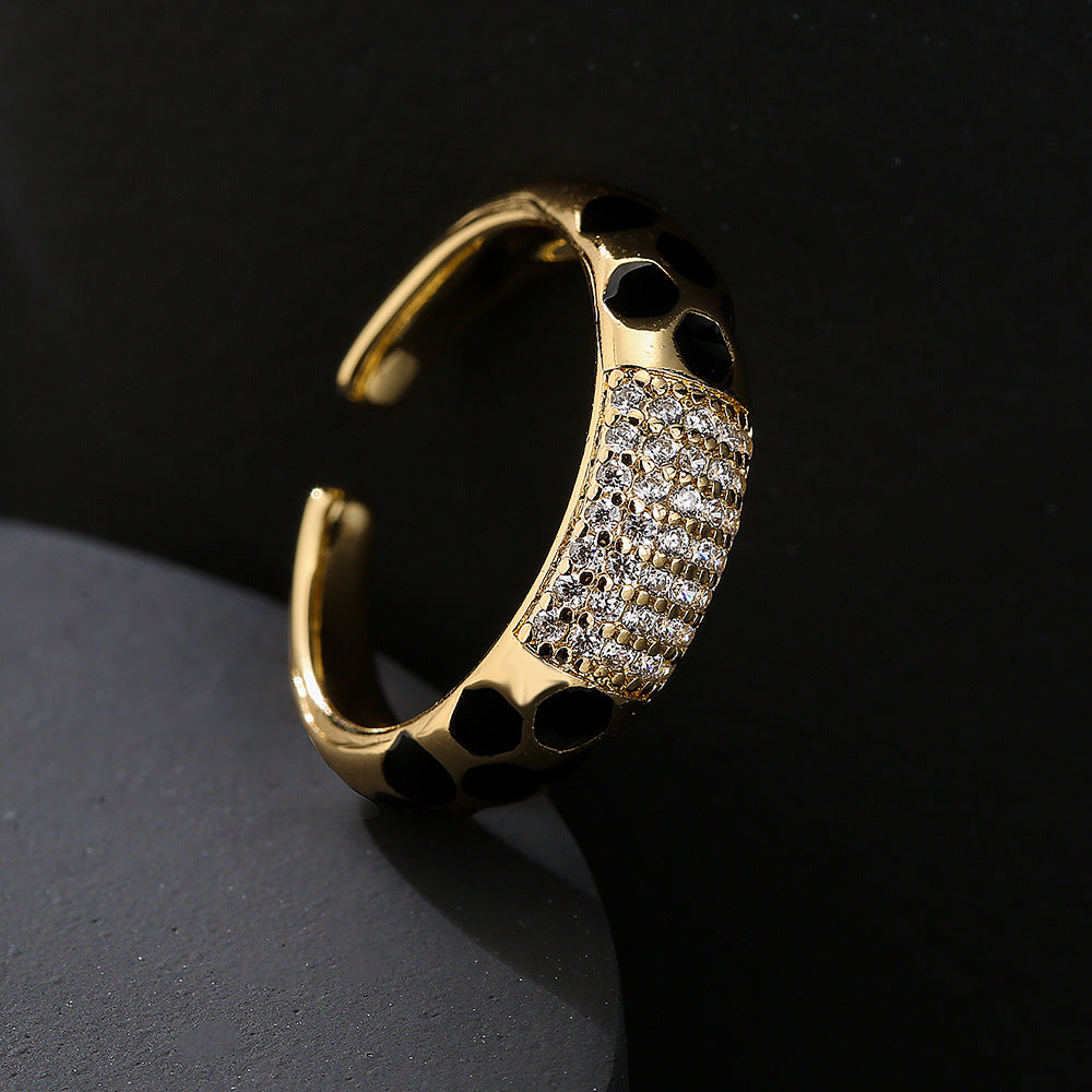 Minimalist Geometric Open Ring for Women in Brass with 18K Gold Plating and Colored Zircon Inlay