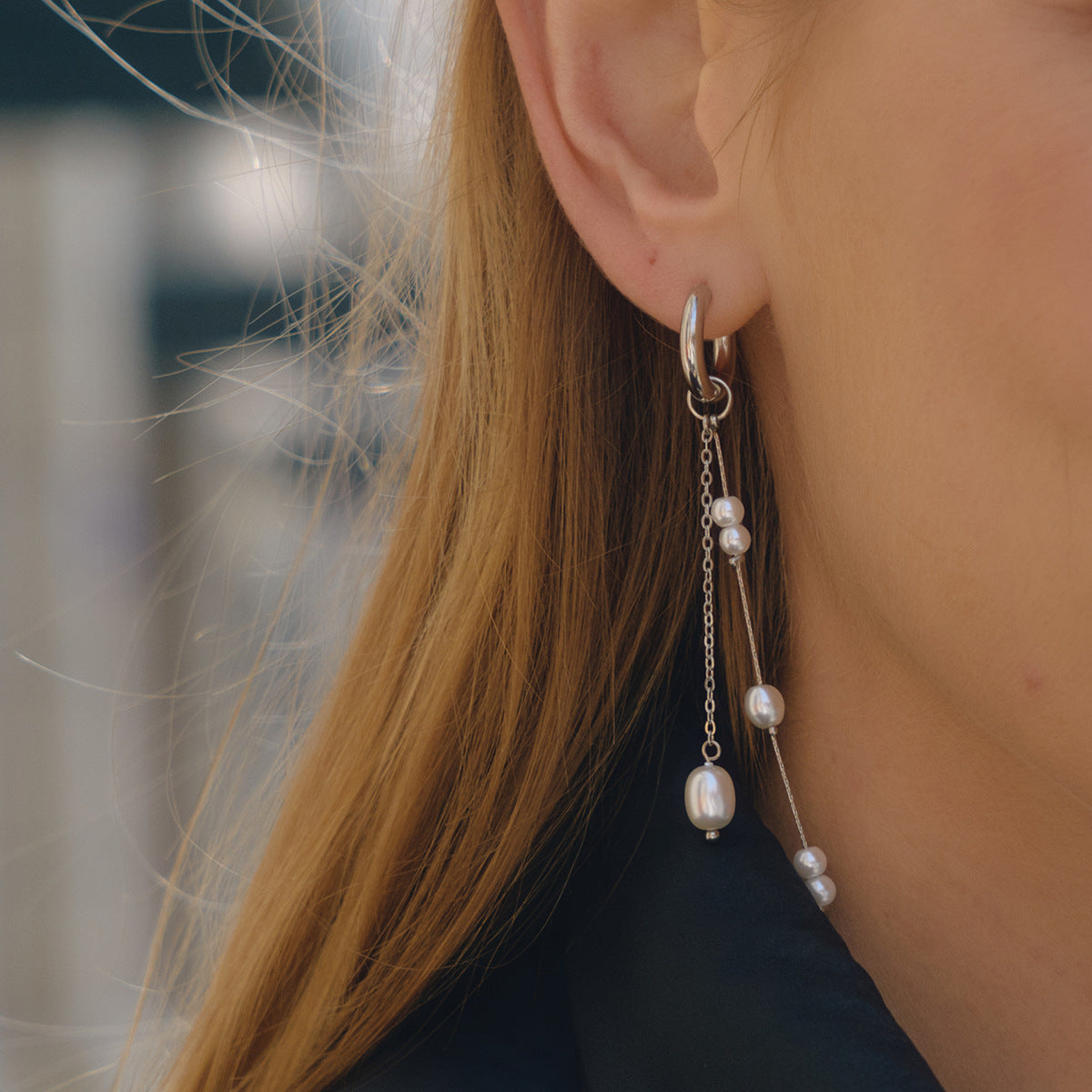 Elegant Geometric Stainless Steel Plated Tassel Pearl Earrings for Women