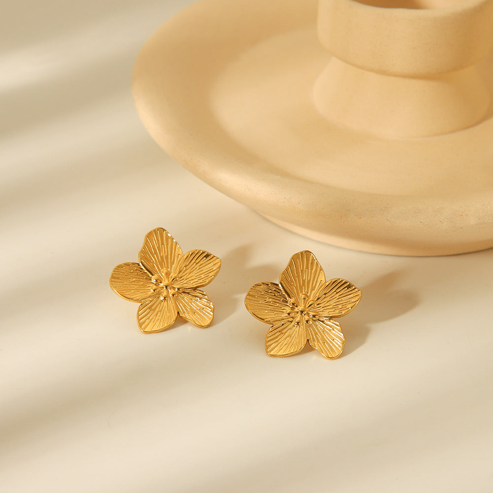 Elegant Floral Stainless Steel Earrings for Women with Plated Finish Geometric Petal Design