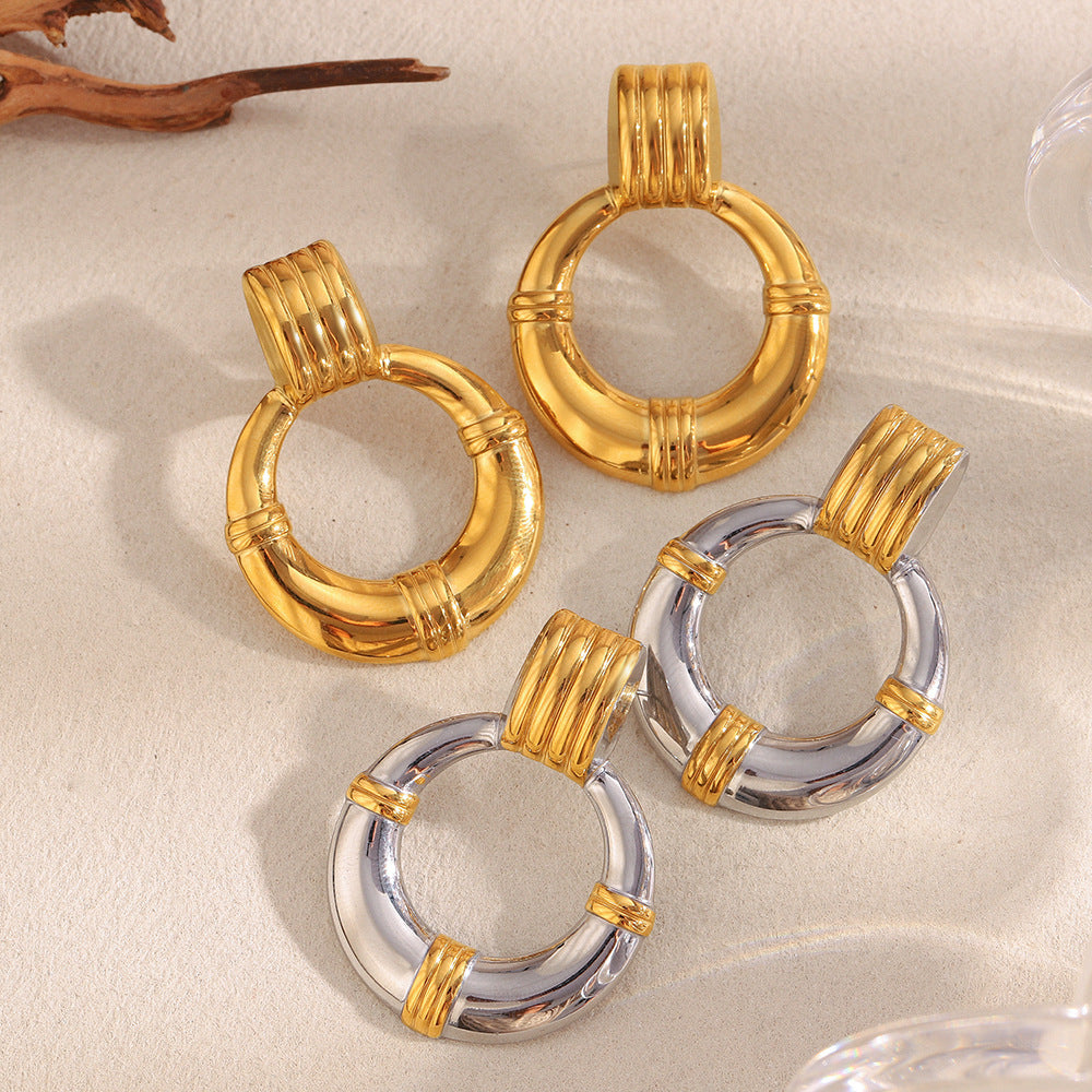 Orecchini a Cerchio Geometrici Minimalisti di Moda in Acciaio Inossidabile Placcato Oro 18K da Donna