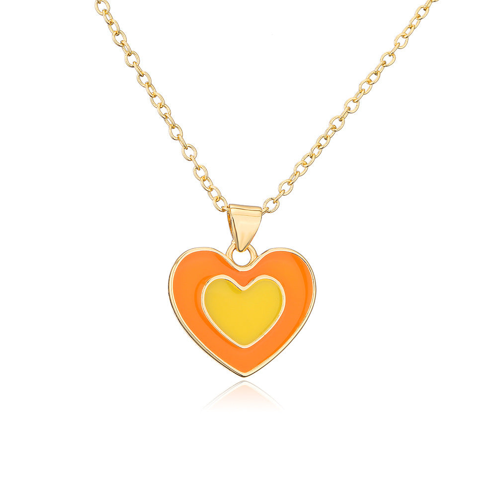 Minimalist Clavicle Necklace with Enamel-Coated Heart Pendant in Copper Base with 18K Gold Plating