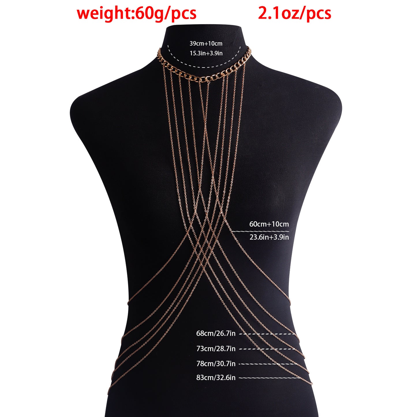 Punk Style Multi-Layer Crossbody Metal Body Chain for Women with Adjustable Length