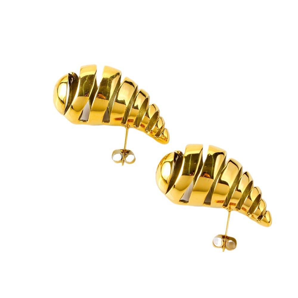 Orecchini minimalisti in acciaio al titanio a forma di goccia d'acqua per donne, placcati oro 18K e con design geometrico