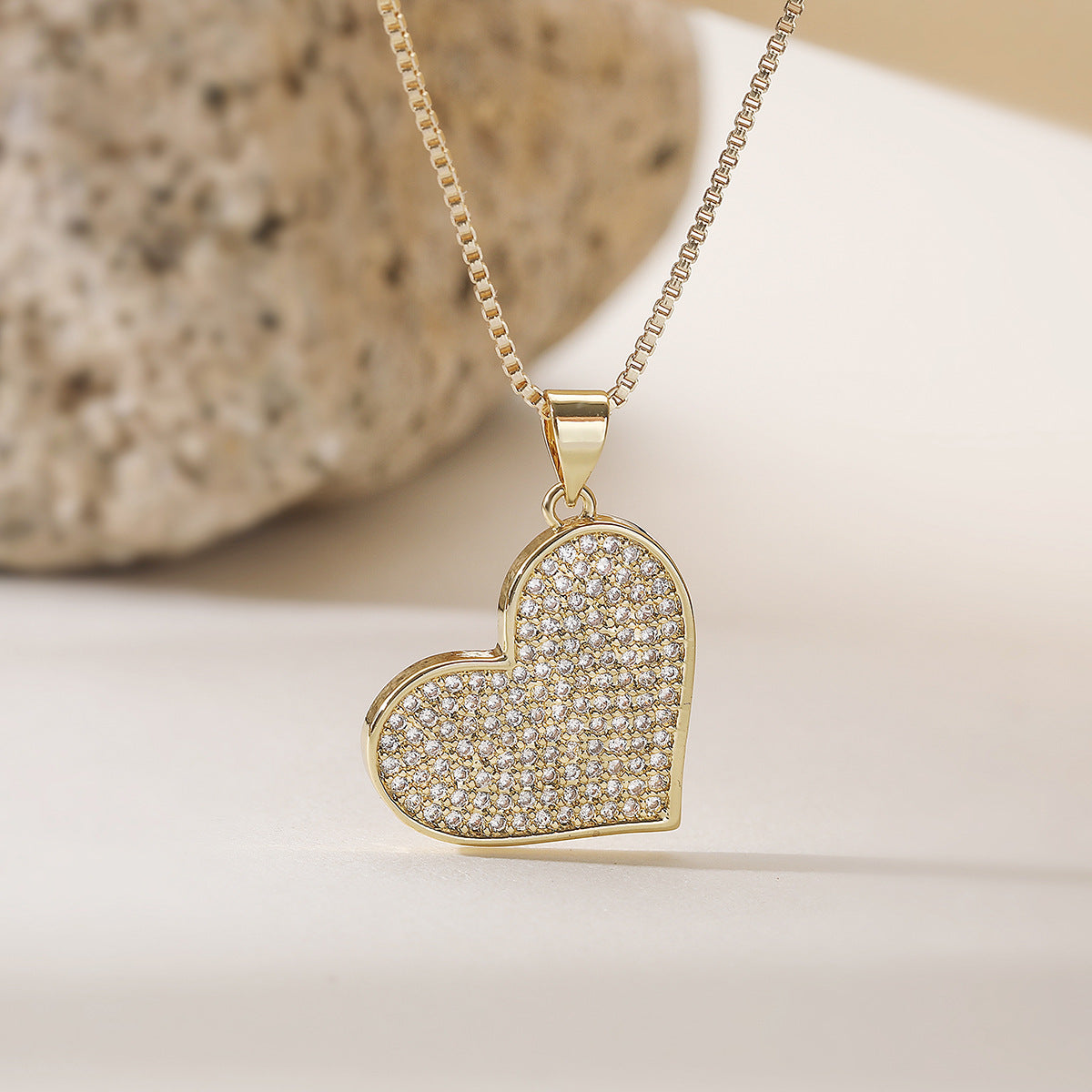 Minimalist Gold Plated Brass Heart Necklace with Cubic Zirconia for Women