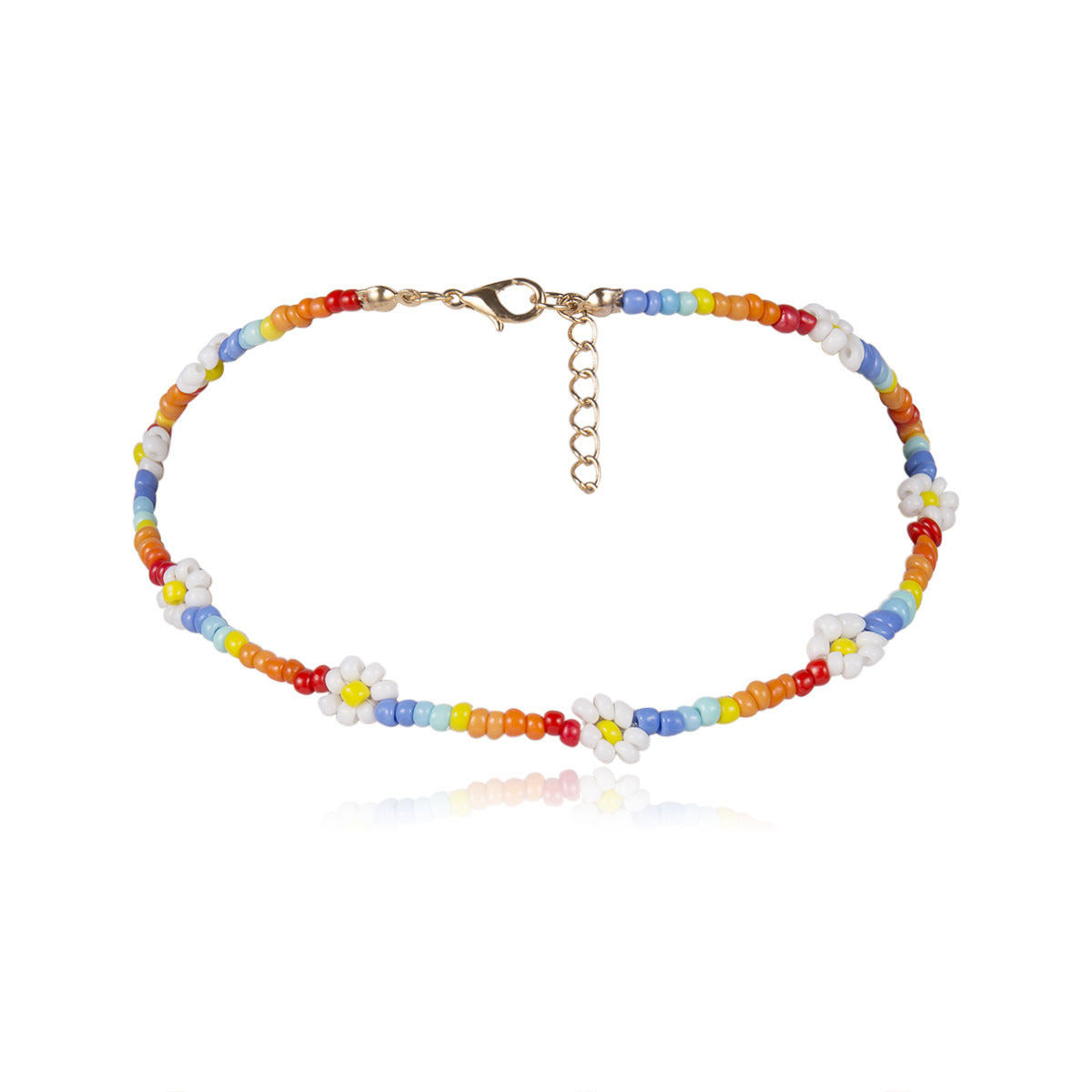 Collana a barra bohémien con ciondolo a margherita e perla finta per donna