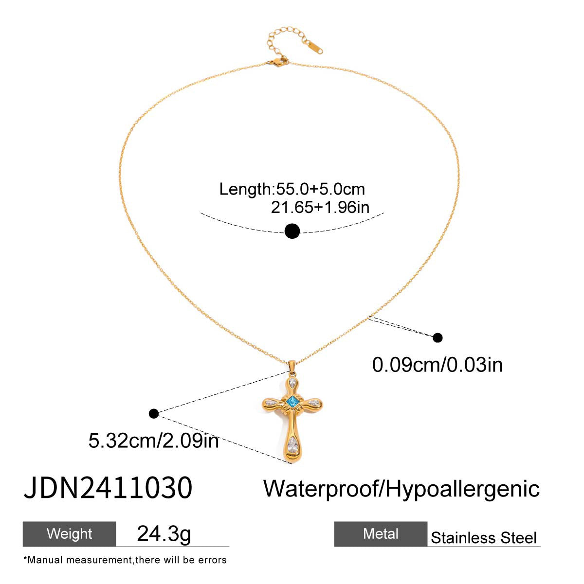 Plated Stainless Steel Geometric Cross Necklace for Women