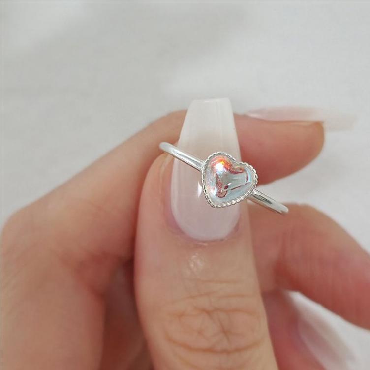 Anillo de Plata de Ley 925 Minimalista con Forma de Corazón y Cristal AB para Mujer