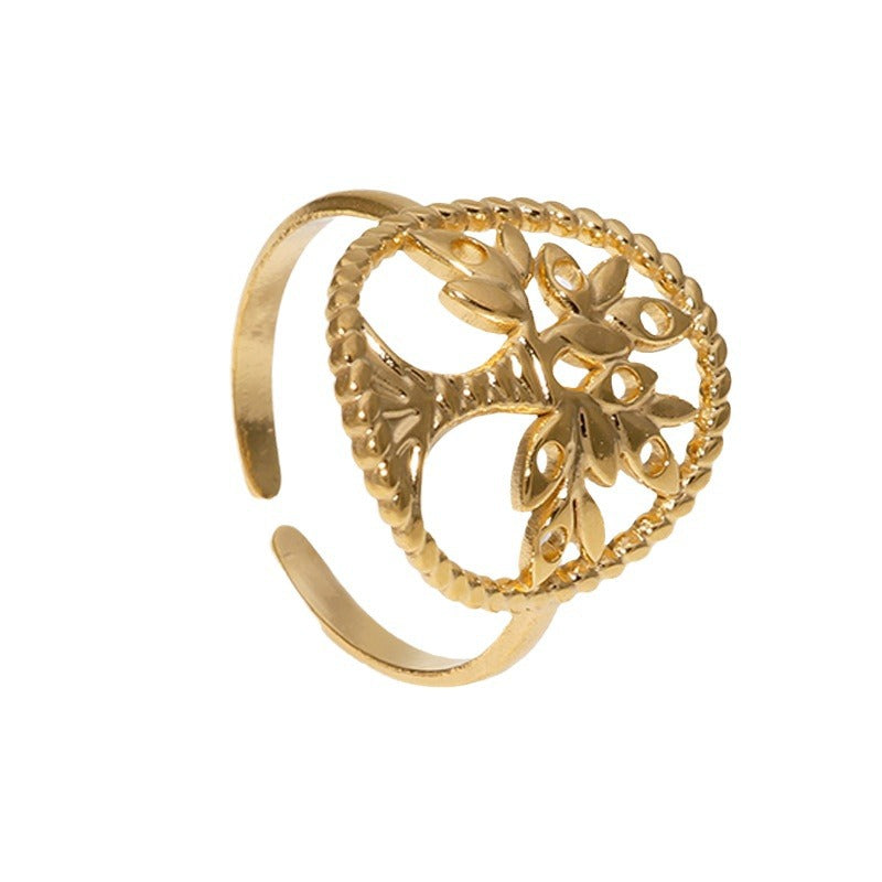 Minimalist World Tree Stainless Steel Adjustable Finger Ring for Women with Plated Finish