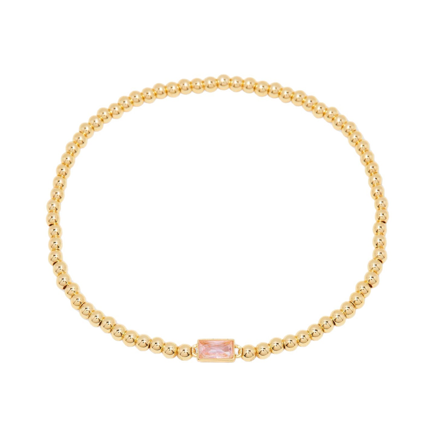 Fashionable OL Style Geometric Stainless Steel Beaded Bracelet with 18K Gold Plating and Colorful Zircon Birthstone Accents