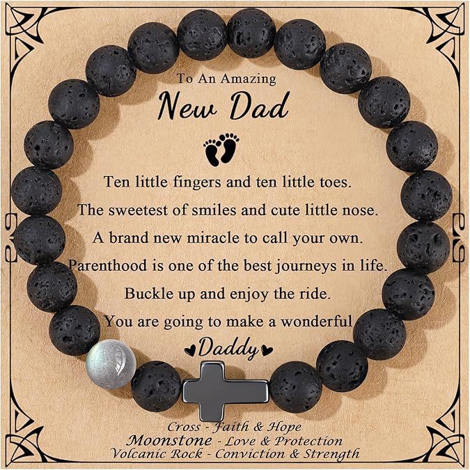 Minimalist 8mm Cross Moonstone Volcanic Stone Beaded Bracelet Unisex