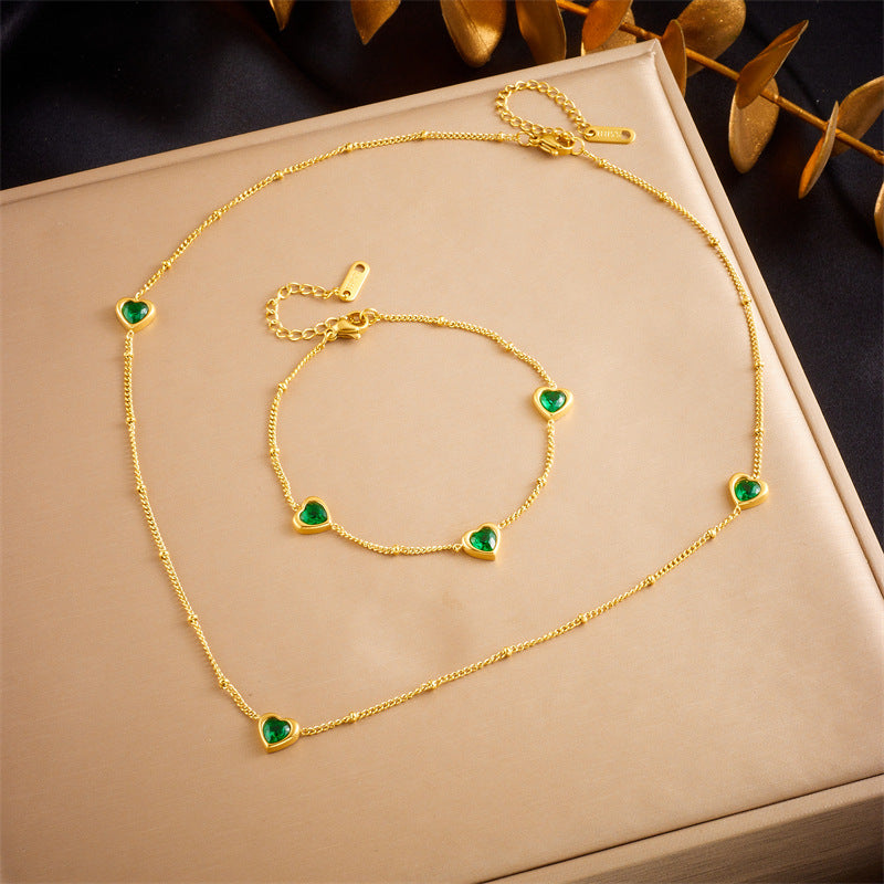 Conjunto de collar y pulsera con colgante de corazón chapado en acero inoxidable para mujer