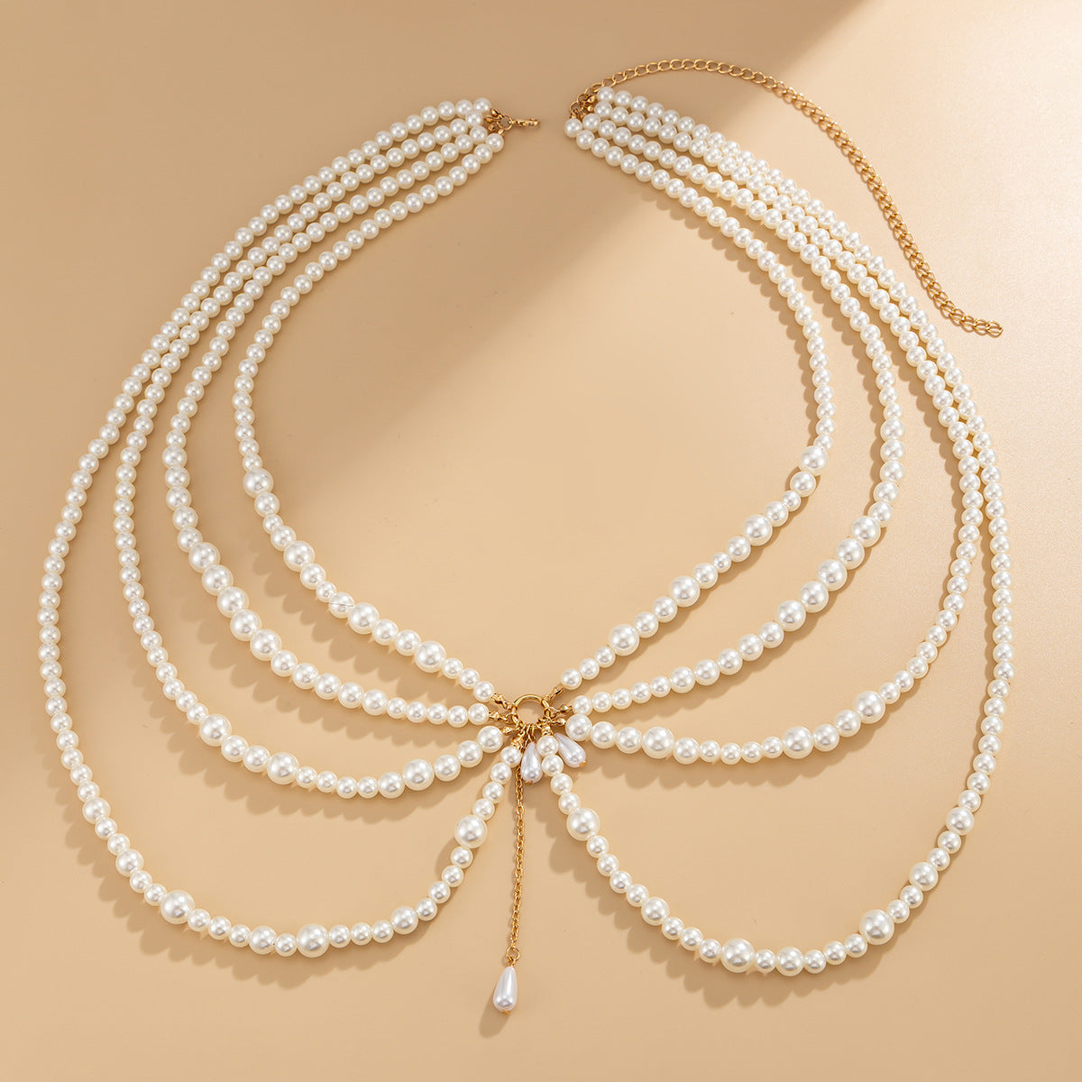 Sweet Hollow Teardrop Tassel Faux Pearl Multi-layer Body Chain for Women