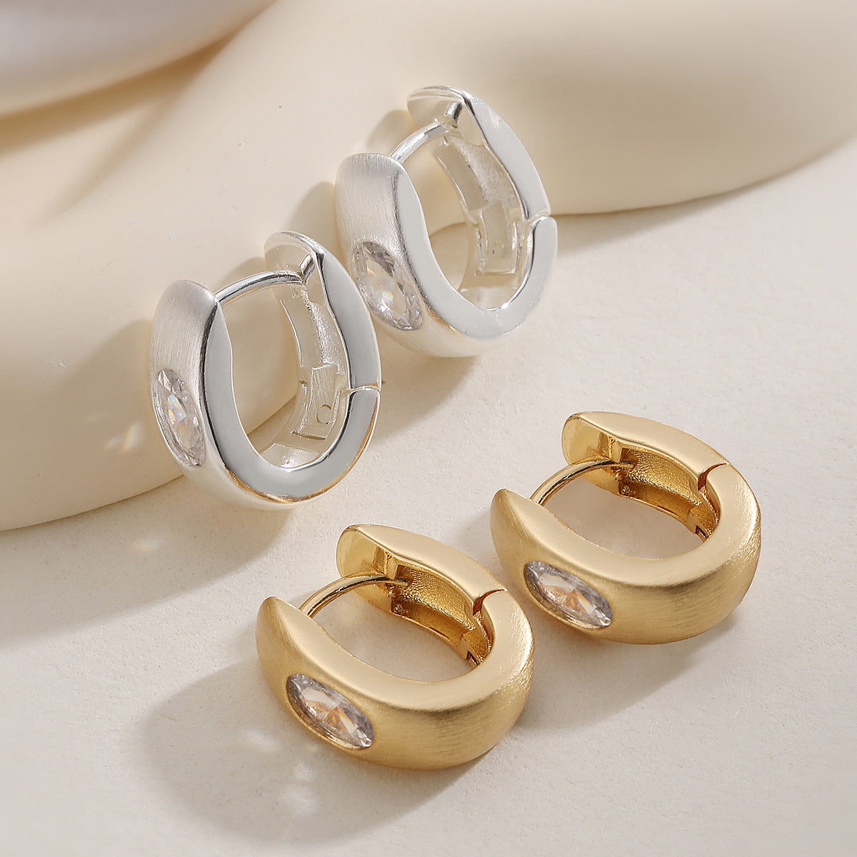 Minimalist Luxury Geometric Brass Gold Plated Cubic Zirconia Inlay Earrings for Women