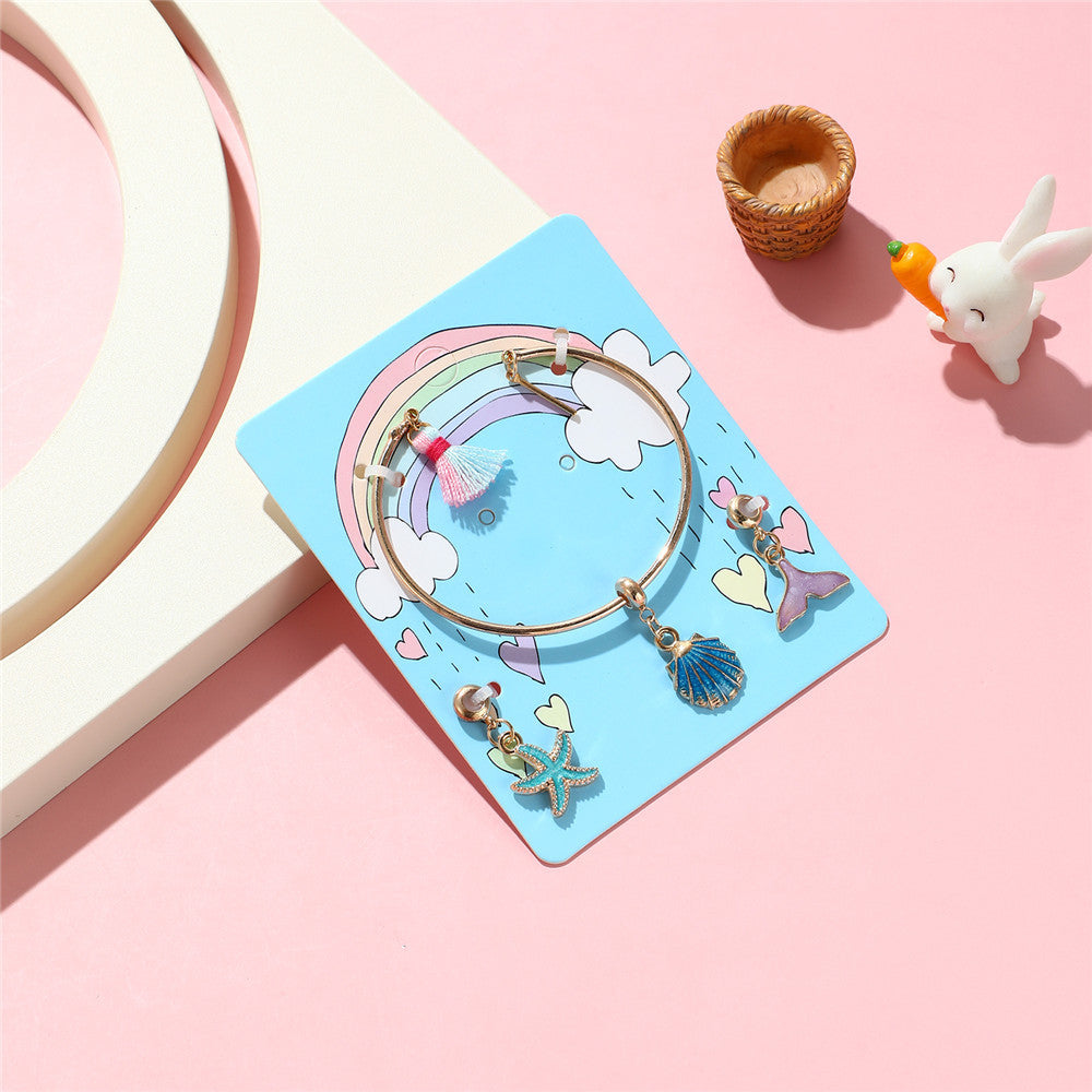 Juego de pulseras de aleación esmaltada con diseño de flores y estrellas de dibujos animados para niños con diseño calado